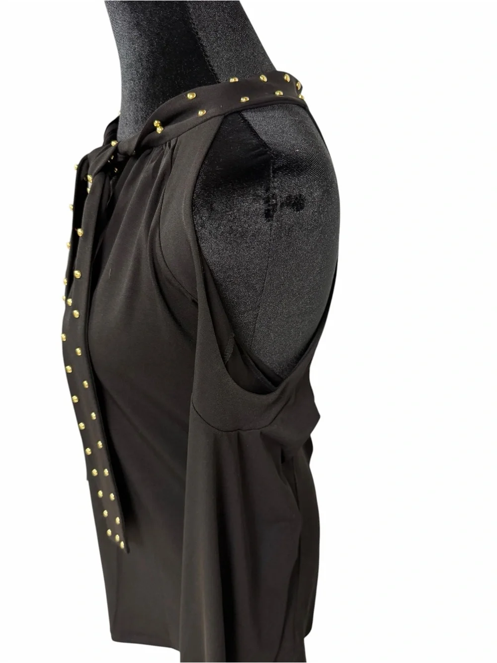 Micheal Kors Black Stud-Accent Cold-Shoulder Tie Neck Top